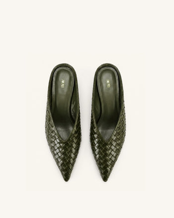 Helena Mules tissées texturées à bout pointu - Vert olive