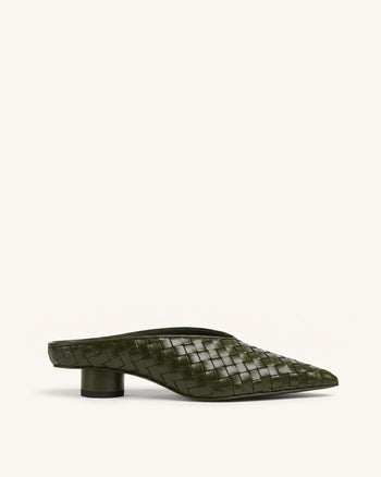 Helena Mules tissées texturées à bout pointu - Vert olive