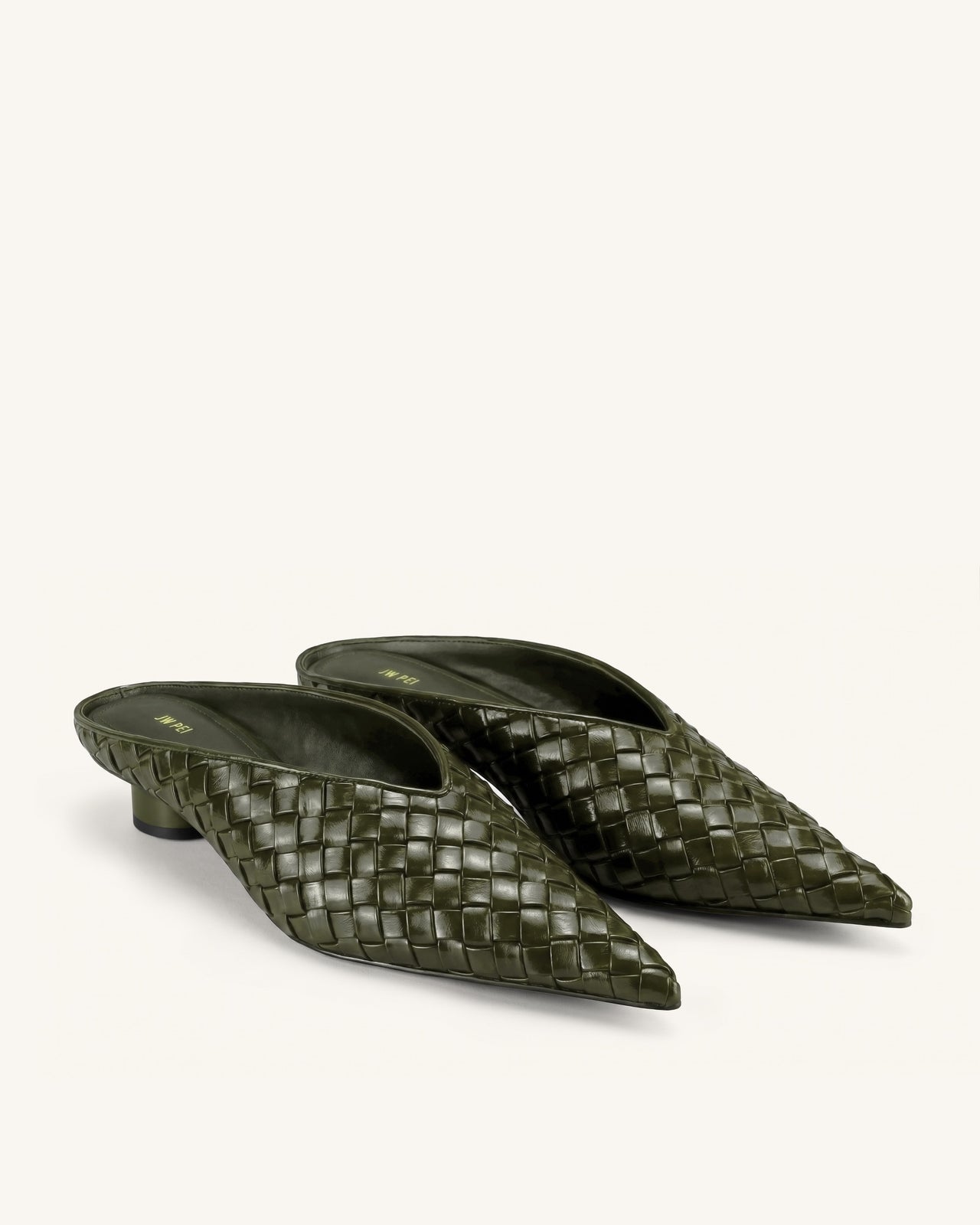 Helena Mules tissées texturées à bout pointu - Vert olive