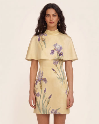 Iris Robe courte imprimée avec cape - Jaune pâle