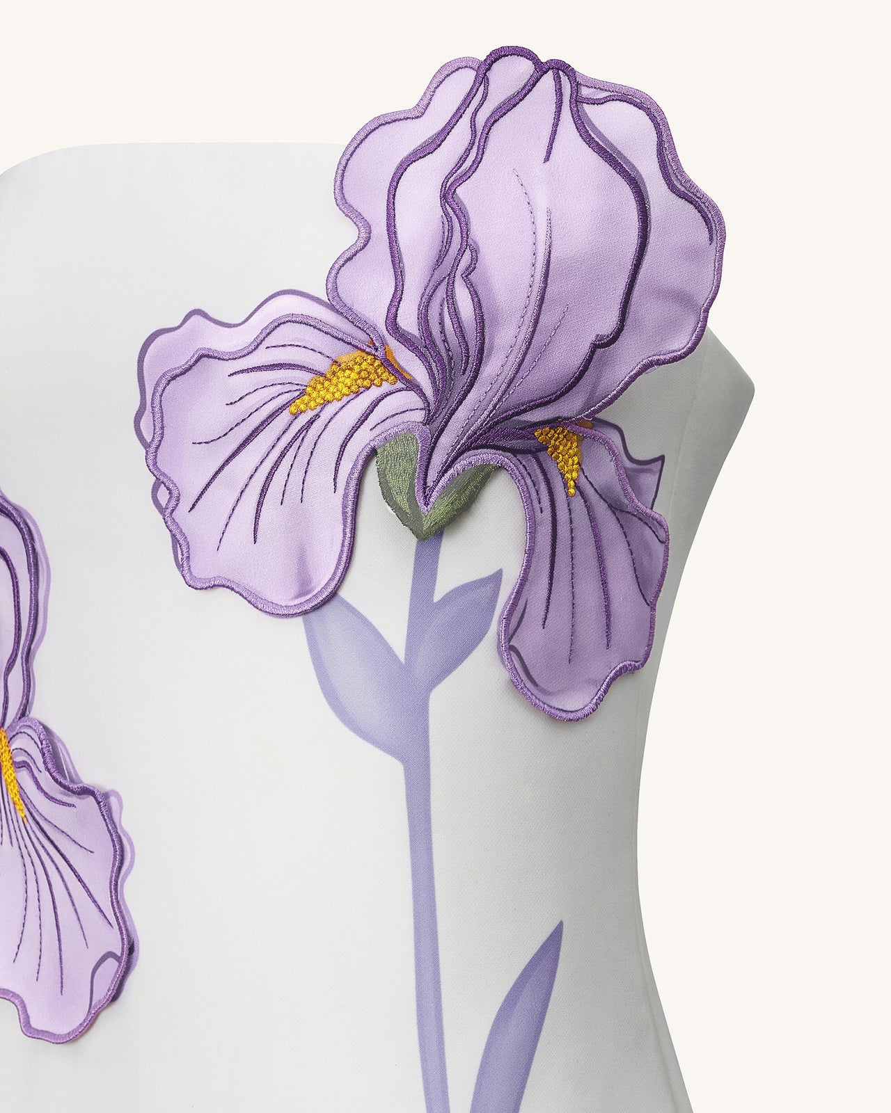 Robe courte sans bretelles à imprimé floral d'iris - Blanc