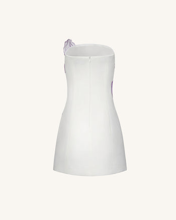 Robe courte sans bretelles à imprimé floral d'iris - Blanc