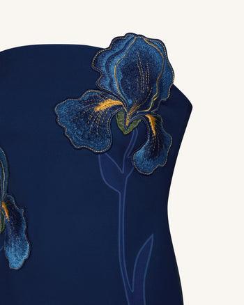 Iris Robe bustier à imprimé floral – Bleu marine