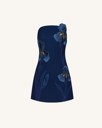 Iris Robe bustier à imprimé floral – Bleu marine