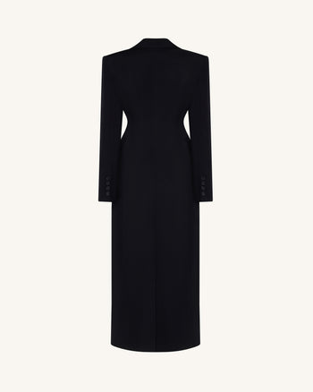 Manteau long ajusté à revers, aux épaules structurées – Noir