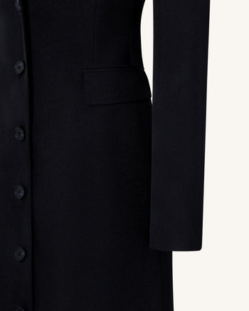 Manteau long ajusté à revers, aux épaules structurées – Noir