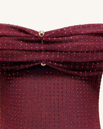 Robe longue en résille strassée épaule dénudée - Bordeaux