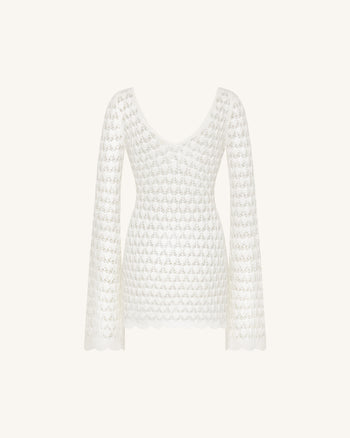 Mini-robe en maille Pointelle à découpe goutte d'eau - Blanc