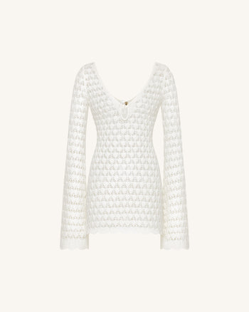 Mini-robe en maille Pointelle à découpe goutte d'eau - Blanc