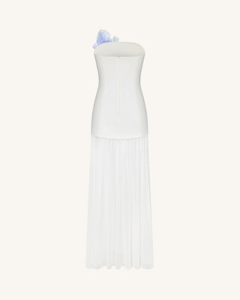 Robe longue asymétrique à fleurs - Blanc