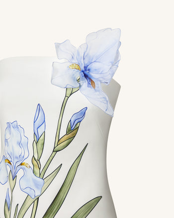 Robe longue asymétrique à fleurs - Blanc