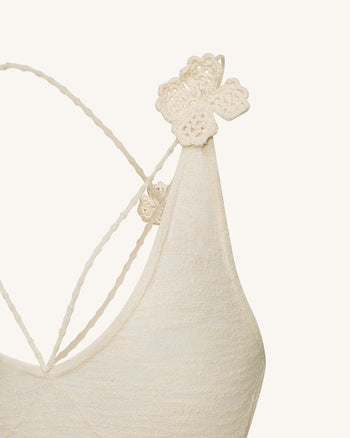 Robe longue en maille texturée à col licou - Crème