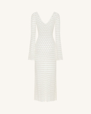 Robe longue en maille Pointelle à découpe goutte d'eau - Blanc