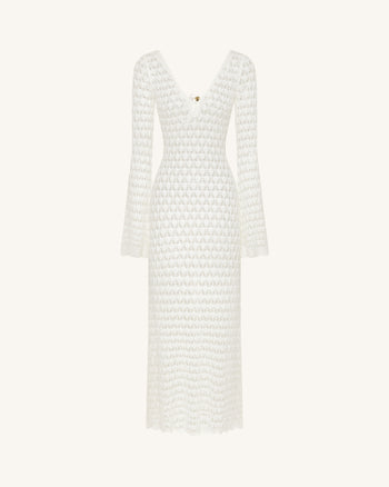Robe longue en maille Pointelle à découpe goutte d'eau - Blanc