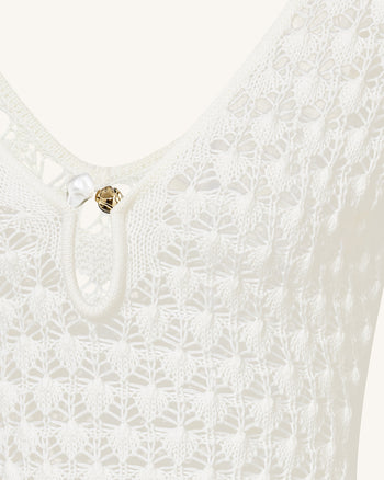 Robe longue en maille Pointelle à découpe goutte d'eau - Blanc