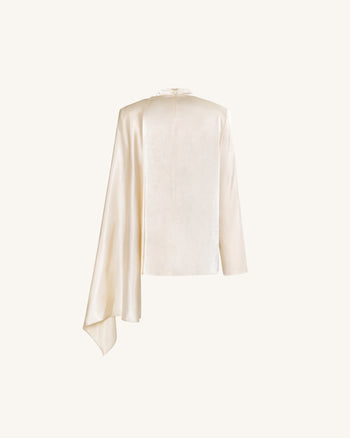 Haut cape à col montant et drapé asymétrique - Crème