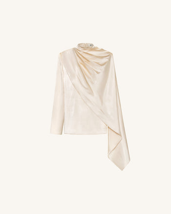 Haut cape à col montant et drapé asymétrique - Crème