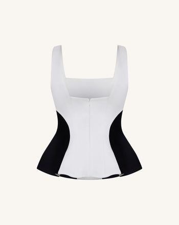 Top peplum monochrome à empiècements et col carré - Noir