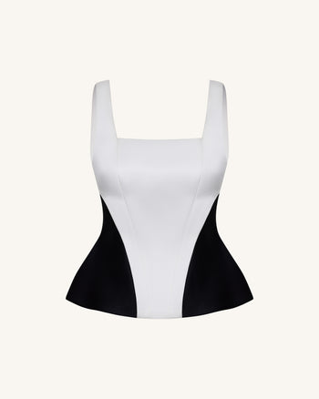 Top peplum monochrome à empiècements et col carré - Noir
