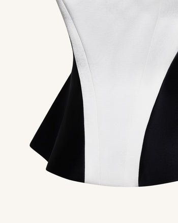 Top peplum monochrome à empiècements et col carré - Noir