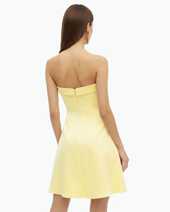Orchid Robe Midi Patineuse Bandeau Broderie - Jaune Pâle