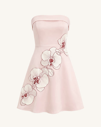 Orchid Robe Midi Patineuse Bandeau Broderie - Rose Blush