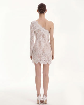 Mini-robe en dentelle à une épaule - Blanc