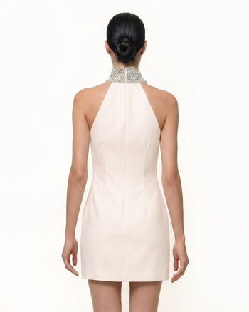 Robe dos nu à motifs Iris avec ornements bijoux - Ivoire/Rose