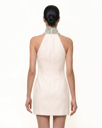 Robe dos nu à motifs Iris avec ornements bijoux - Ivoire/Rose