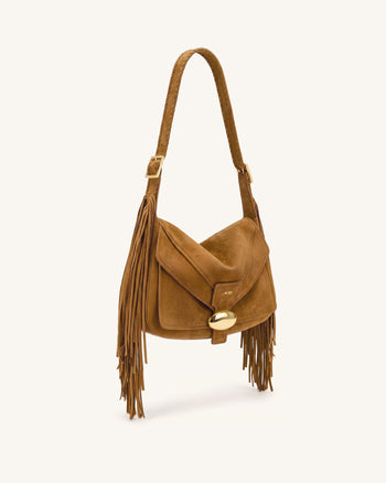 Avery Sac porté épaule à franges en faux daim - Marron