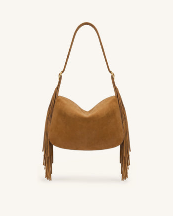 Avery Sac porté épaule à franges en faux daim - Marron