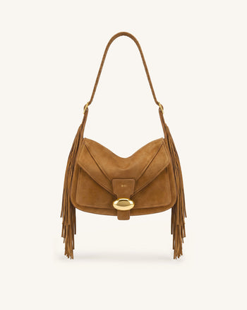 Avery Sac porté épaule à franges en faux daim - Marron