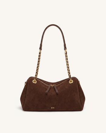 Mireya Sac porté épaule à chaîne en faux daim - Marron foncé