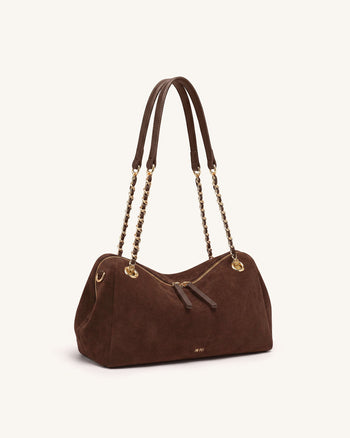 Mireya Sac porté épaule à chaîne en faux daim - Marron foncé