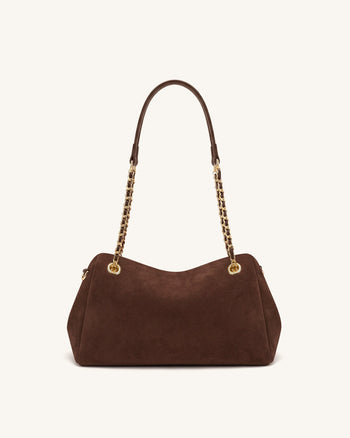 Mireya Sac porté épaule à chaîne en faux daim - Marron foncé
