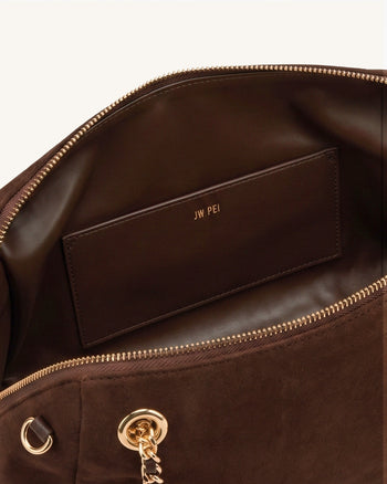Mireya Sac porté épaule à chaîne en faux daim - Marron foncé