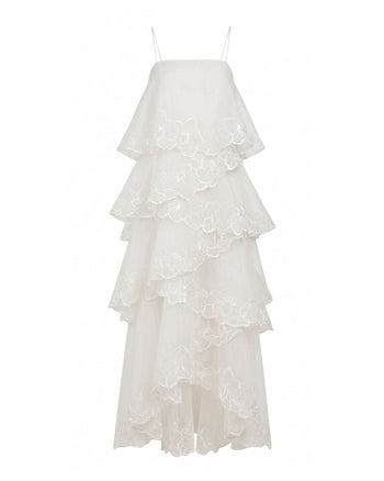 Robe longue superposée à broderies orchidées - Blanc