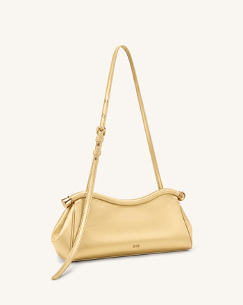 Naomi Sac d'épaule incurvé en satin - Or champagne