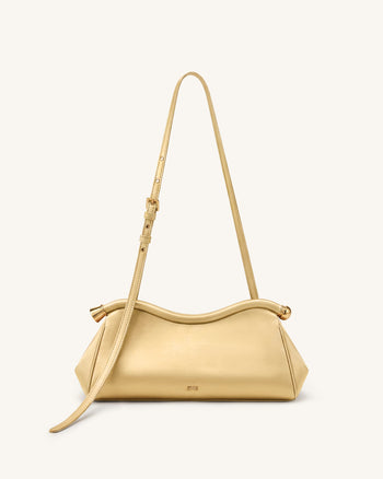 Naomi Sac d'épaule incurvé en satin - Or champagne