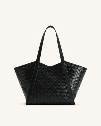 Grand sac cabas à texture tressée Kiana – Noir