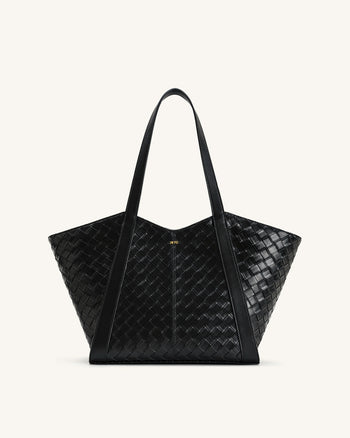 Grand sac cabas à texture tressée Kiana – Noir