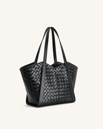 Grand sac cabas à texture tressée Kiana – Noir
