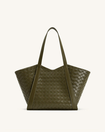 Grand sac cabas à texture tressée Kiana – Olive foncé