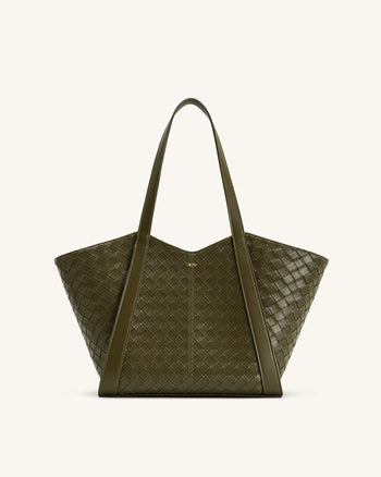 Grand sac cabas à texture tressée Kiana – Olive foncé