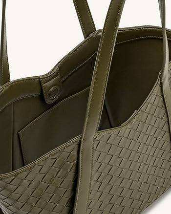 Grand sac cabas à texture tressée Kiana – Olive foncé