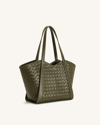 Grand sac cabas à texture tressée Kiana – Olive foncé