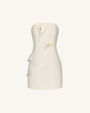 Robe bustier à appliqués floraux - Blanc