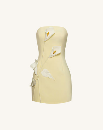 Robe bustier à appliques florales - Jaune