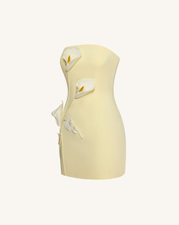 Robe bustier à appliques florales - Jaune