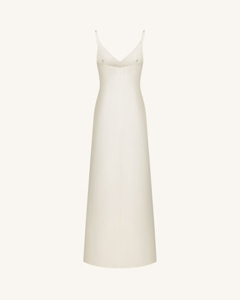 Robe-nuisette longue en satin à motif Iris - Blanc